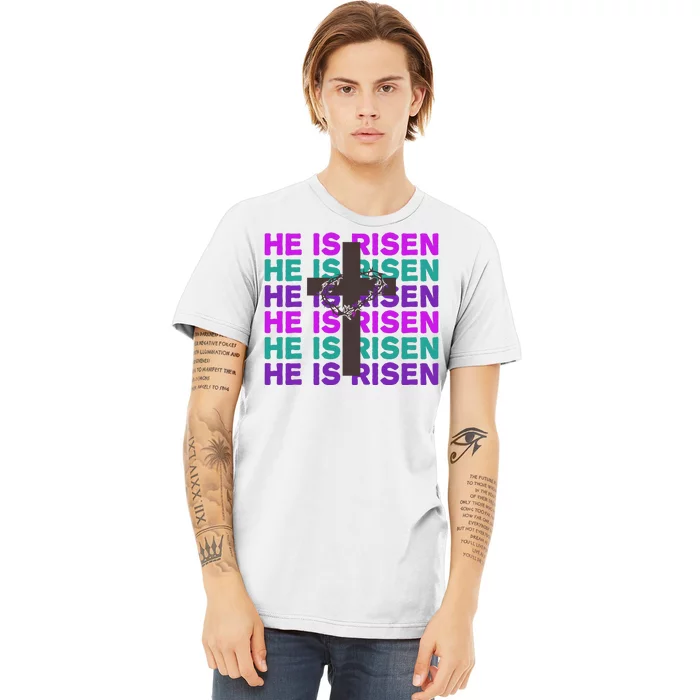 He Is Risen Retro Cross Easter Premium T-Shirt