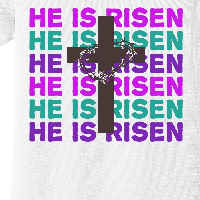 He Is Risen Retro Cross Easter Baby Bodysuit