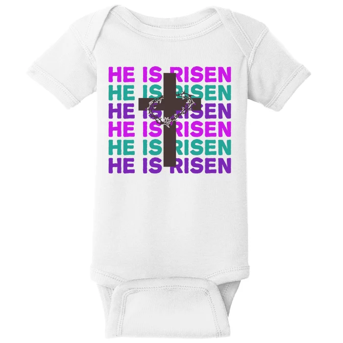 He Is Risen Retro Cross Easter Baby Bodysuit