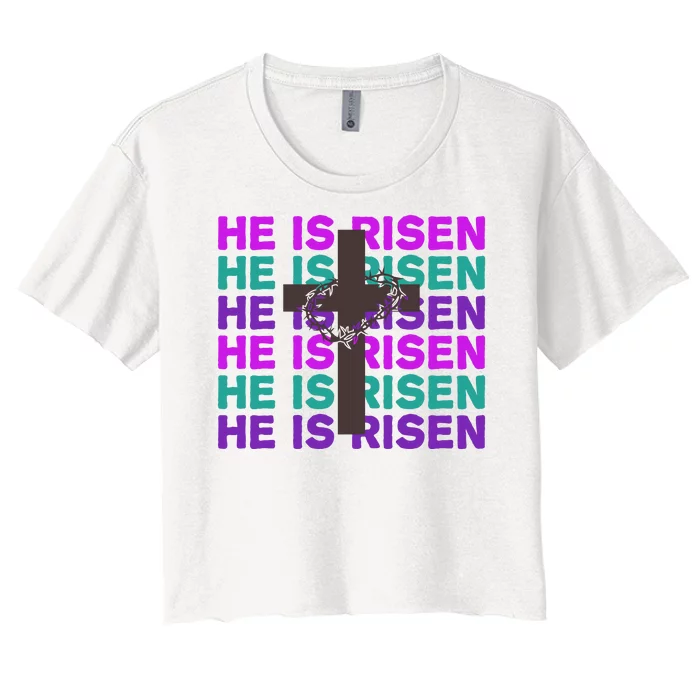 He Is Risen Retro Cross Easter Women's Crop Top Tee