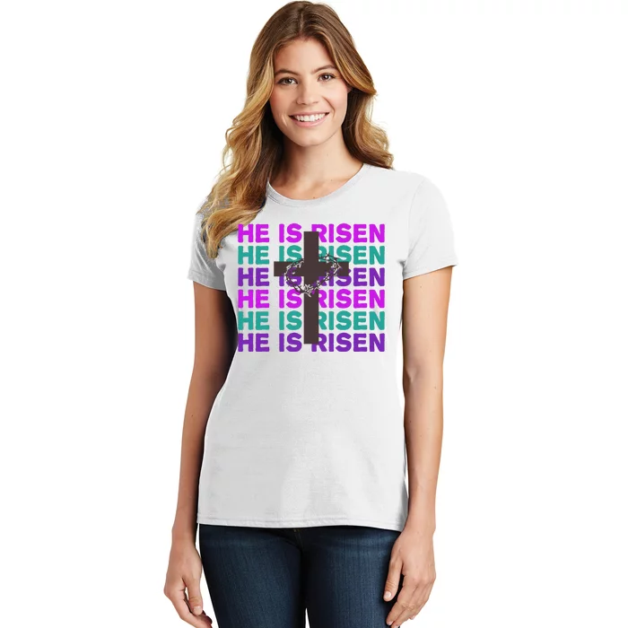 He Is Risen Retro Cross Easter Women's T-Shirt