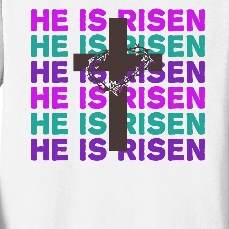 He Is Risen Retro Cross Easter Kids Long Sleeve Shirt