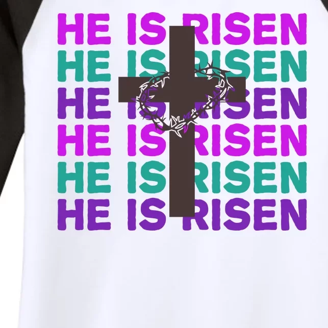 He Is Risen Retro Cross Easter Women's Tri-Blend 3/4-Sleeve Raglan Shirt