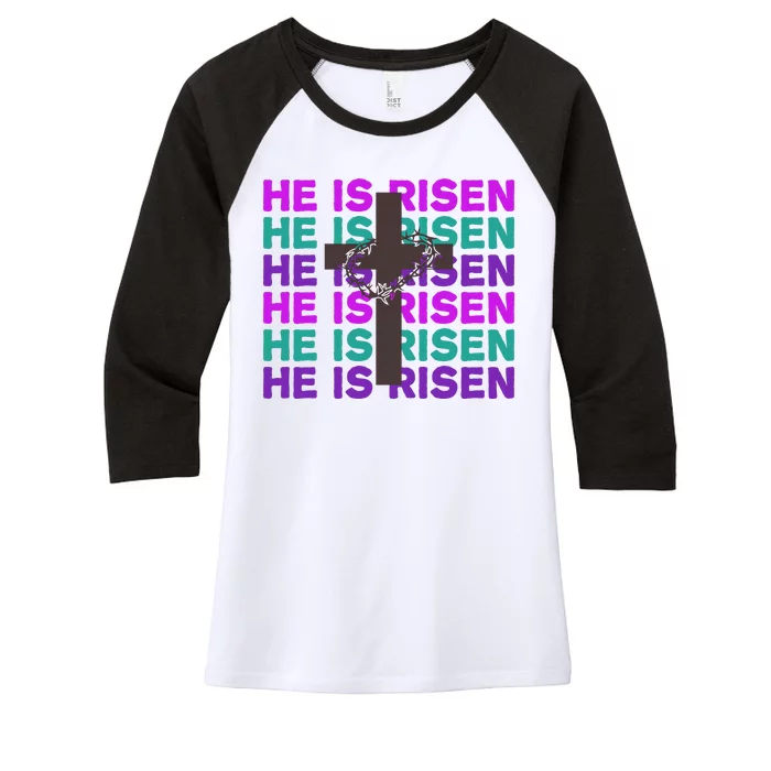 He Is Risen Retro Cross Easter Women's Tri-Blend 3/4-Sleeve Raglan Shirt