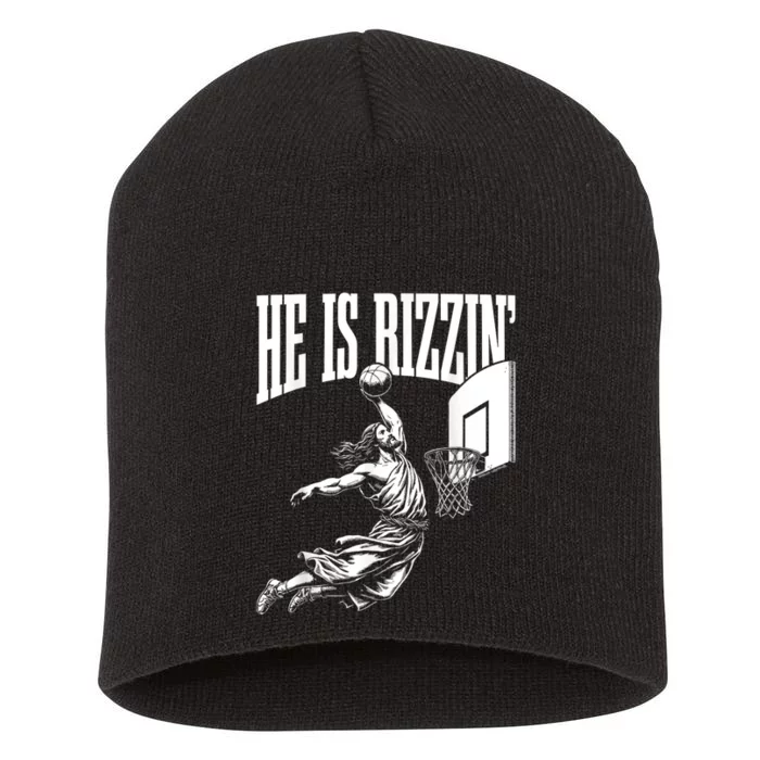 He Is Rizzin Funny Jesus Basketball Meme Short Acrylic Beanie