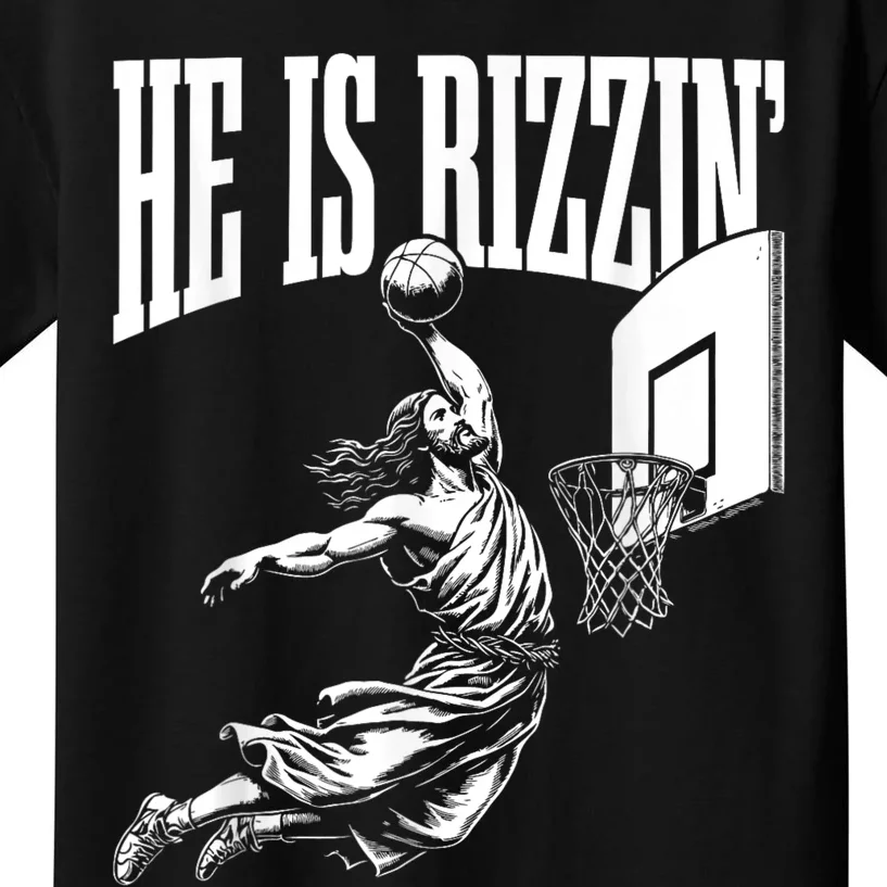 He Is Rizzin Funny Jesus Basketball Meme Kids T-Shirt