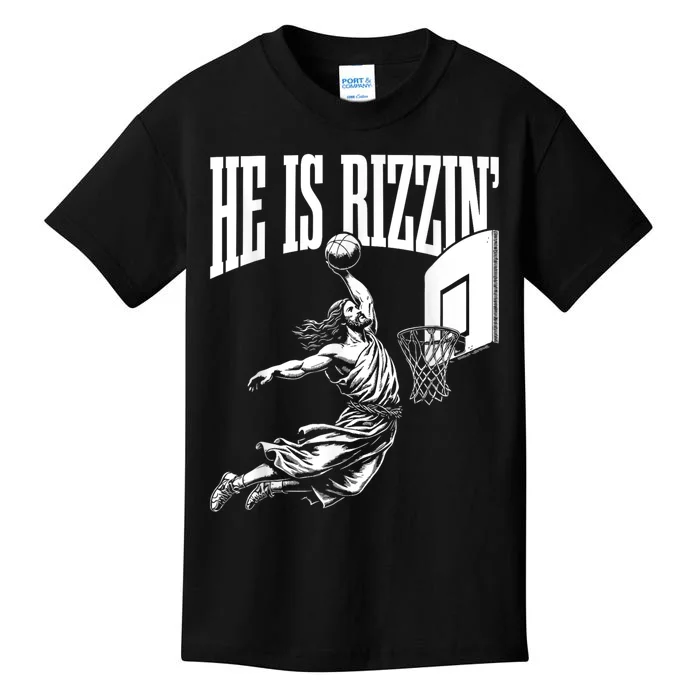 He Is Rizzin Funny Jesus Basketball Meme Kids T-Shirt