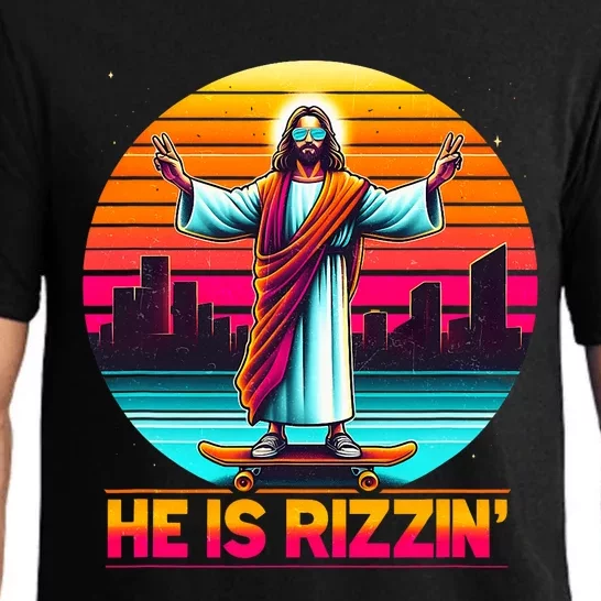 He Is Rizzen Christian Jesus Has Rizzen Skateboarding Lover Pajama Set