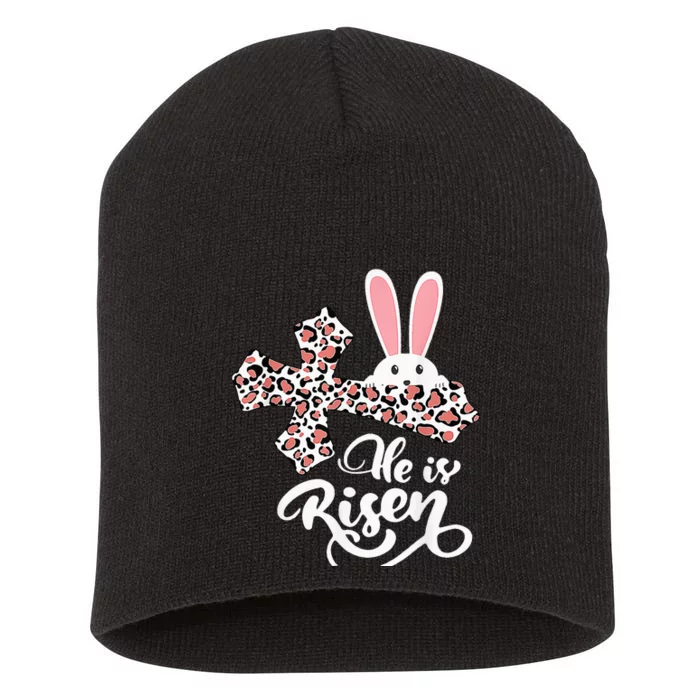 He Is Risen Christian Jesus Cute Bunny Face Happy Easter Day Short Acrylic Beanie