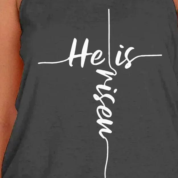 He Is Risen Easter Day Jesus Cross Religious Christian Bible Women's Knotted Racerback Tank