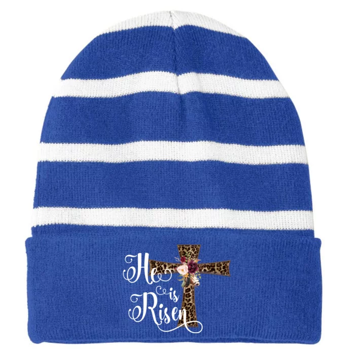 He Is Risen Cute Christian Teen Mom Gift Jesus Easter Meaningful Gift Striped Beanie with Solid Band