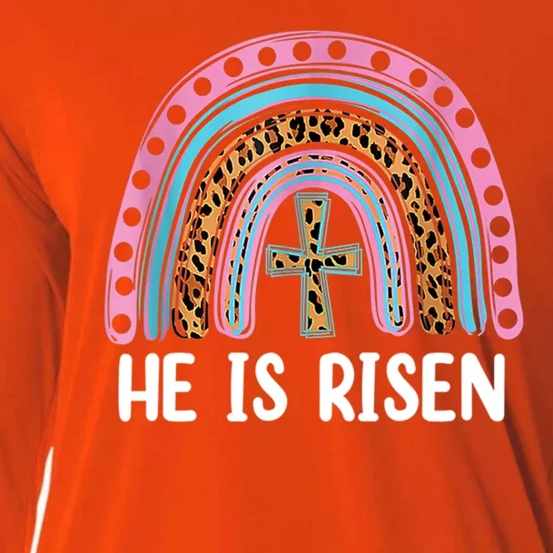 He Is Risen Rainbow Easter Cross Cooling Performance Long Sleeve Crew