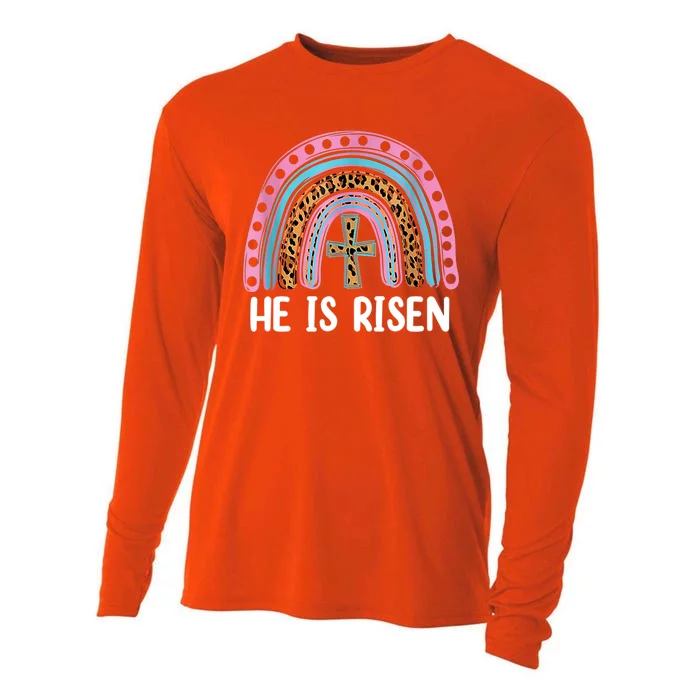 He Is Risen Rainbow Easter Cross Cooling Performance Long Sleeve Crew