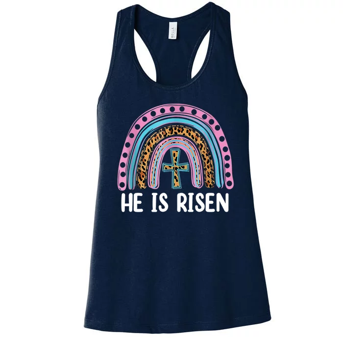 He Is Risen Rainbow Easter Cross Women's Racerback Tank