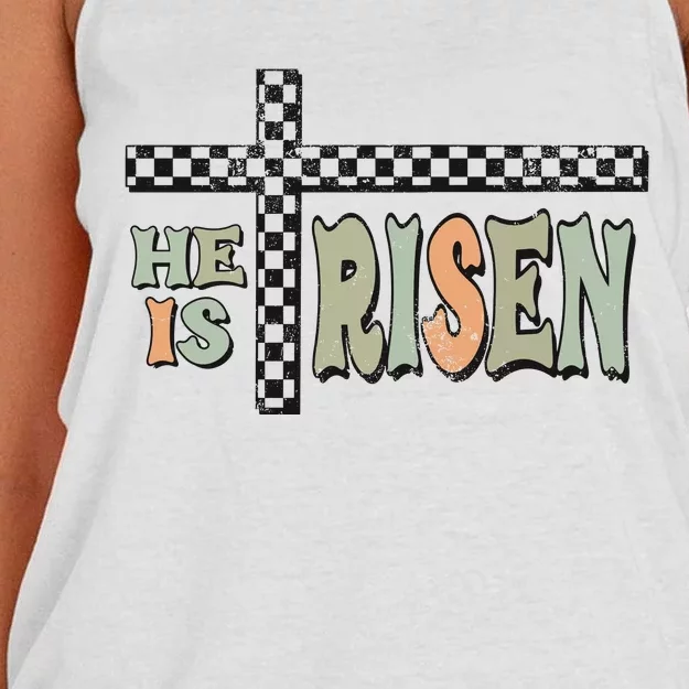 He Is Risen Easter Matthew 28 6 Christian Women's Knotted Racerback Tank