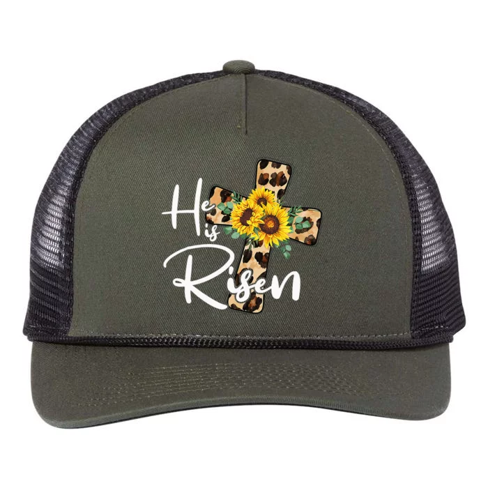 He Is Risen Happy Easter Day Jesus Cross Religious Christian Retro Rope Trucker Hat Cap