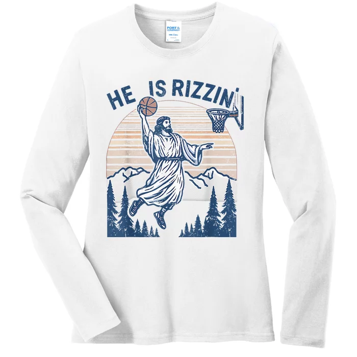 He Is Rizen Funny Easter Basketball Jesus Ladies Long Sleeve Shirt