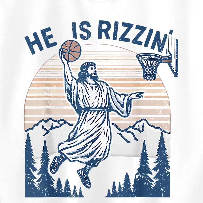 He Is Rizen Funny Easter Basketball Jesus Kids Sweatshirt