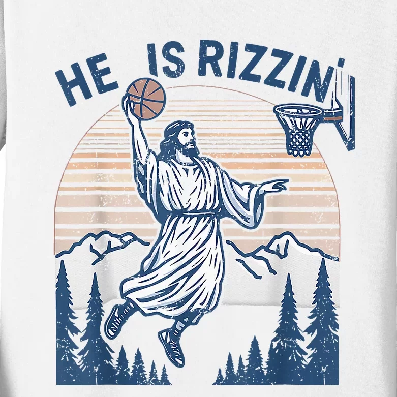 He Is Rizen Funny Easter Basketball Jesus Kids Long Sleeve Shirt