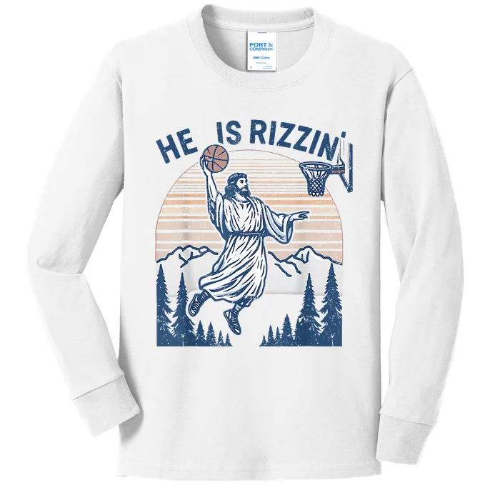 He Is Rizen Funny Easter Basketball Jesus Kids Long Sleeve Shirt