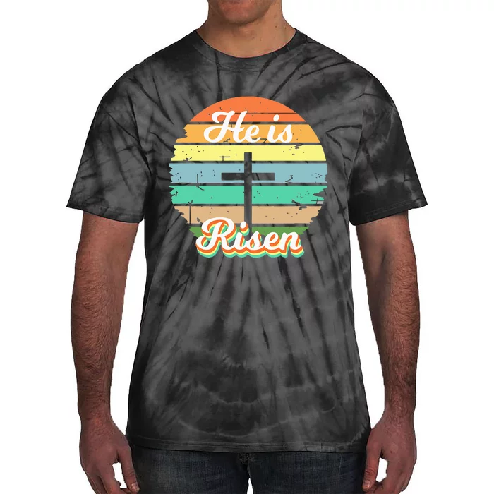 He is Risen Easter Retro Vintage Sunset Jesus Cross Tie-Dye T-Shirt