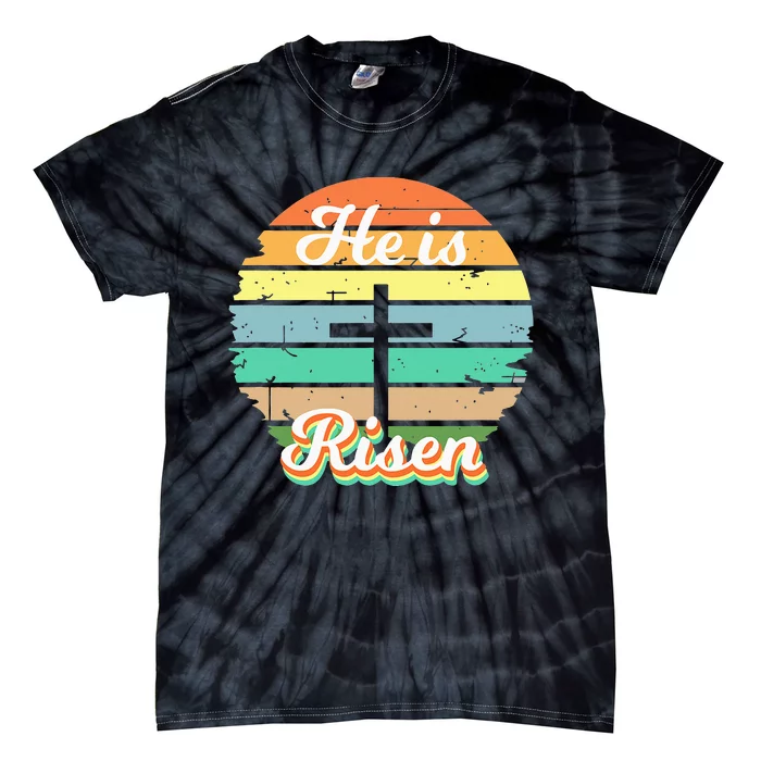 He is Risen Easter Retro Vintage Sunset Jesus Cross Tie-Dye T-Shirt