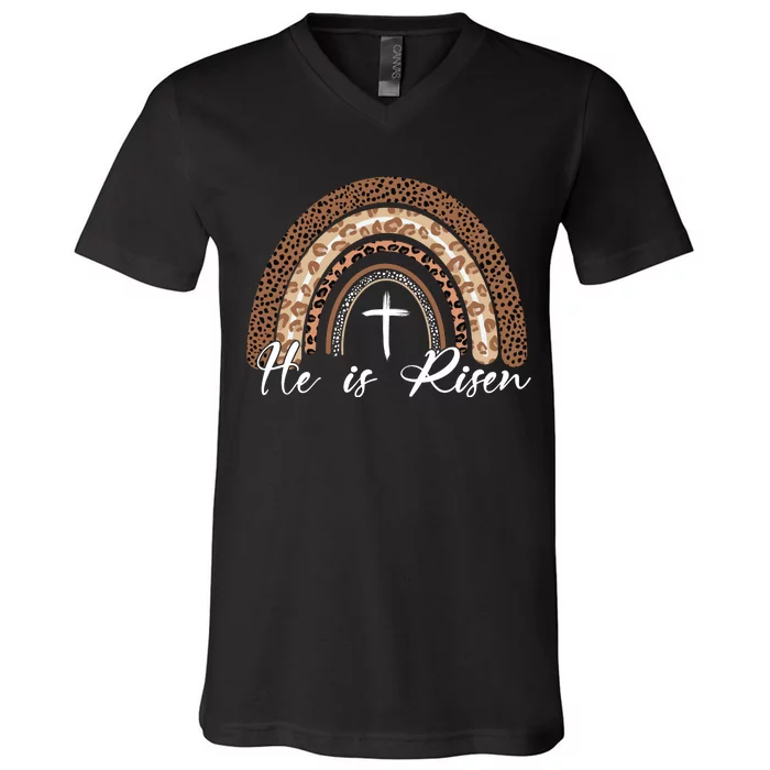 He Is Risen Jesus Christ Easter Christian Faith V-Neck T-Shirt