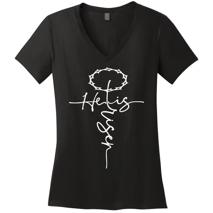 He Is Risen Indeed Religious Easter Jesus Christian Women's V-Neck T-Shirt