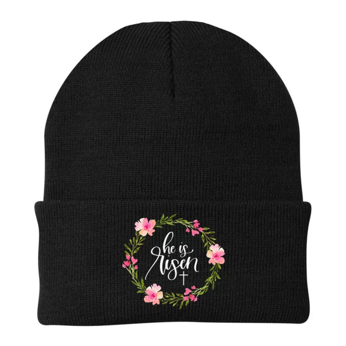 He is Risen Jesus Christian Happy Easter Floral Wreath Knit Cap Winter Beanie