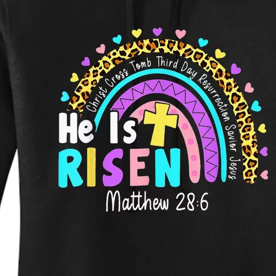 He Is Risen Matthew 28 6 Christian Rainbow Easter Women's Pullover Hoodie