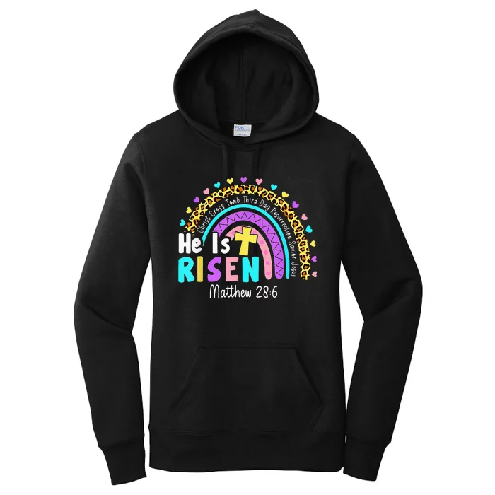 He Is Risen Matthew 28 6 Christian Rainbow Easter Women's Pullover Hoodie