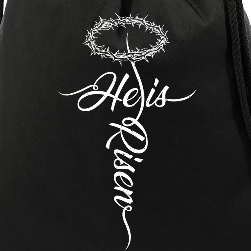 He Is Risen Cross Jesus Religious Easter Day Christians Drawstring Bag