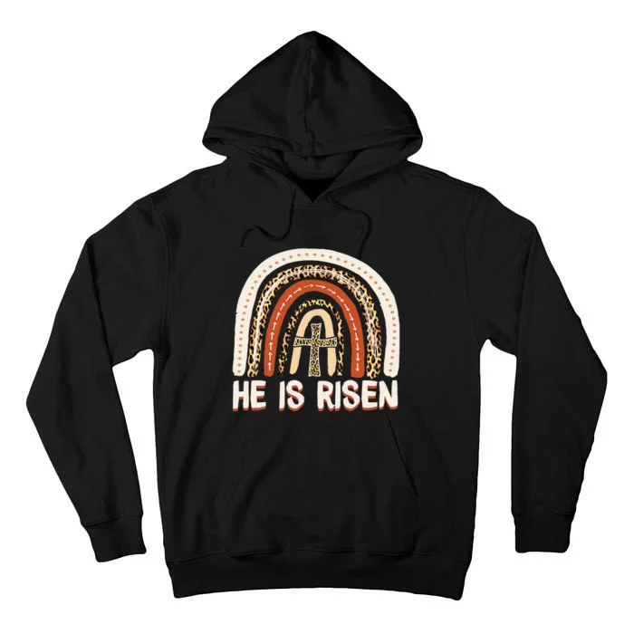 He Is Risen Rainbow Leopard Happy Easter Day Christian Jesus Tall Hoodie