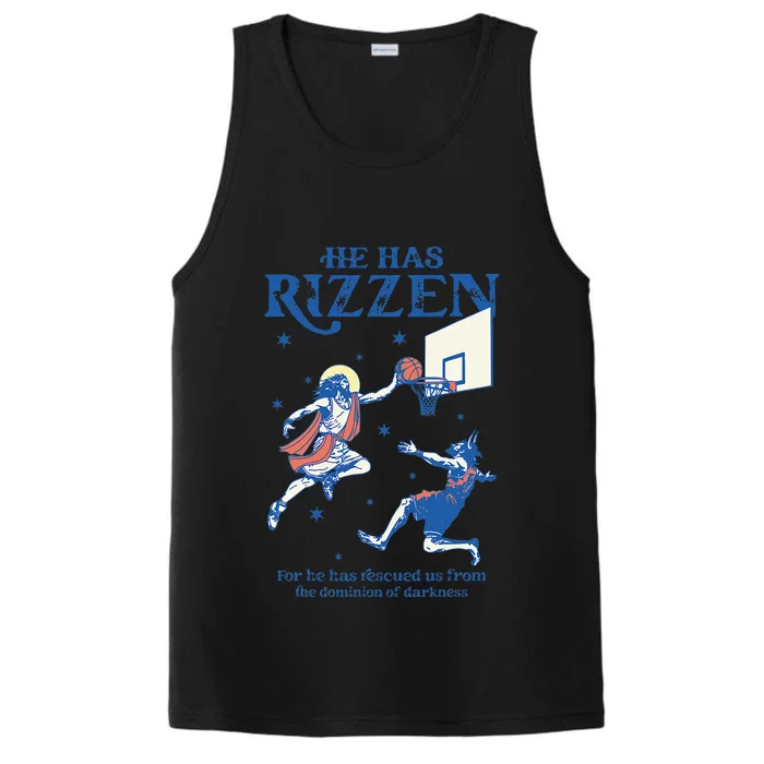 He Is Rizzin Funny Easter Day Jesus Playing Basketball Performance Tank