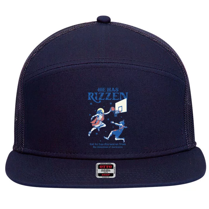 He Is Rizzin Funny Easter Day Jesus Playing Basketball 7 Panel Mesh Trucker Snapback Hat