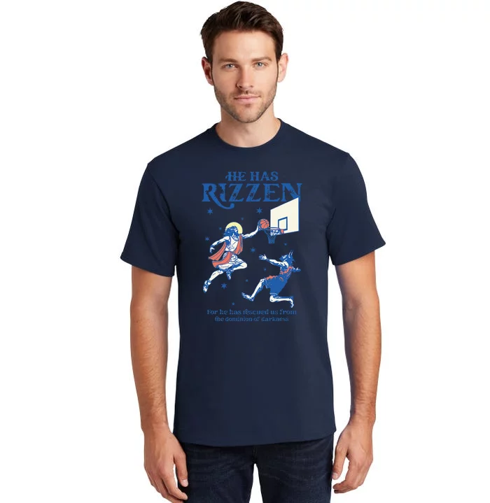 He Is Rizzin Funny Easter Day Jesus Playing Basketball Tall T-Shirt