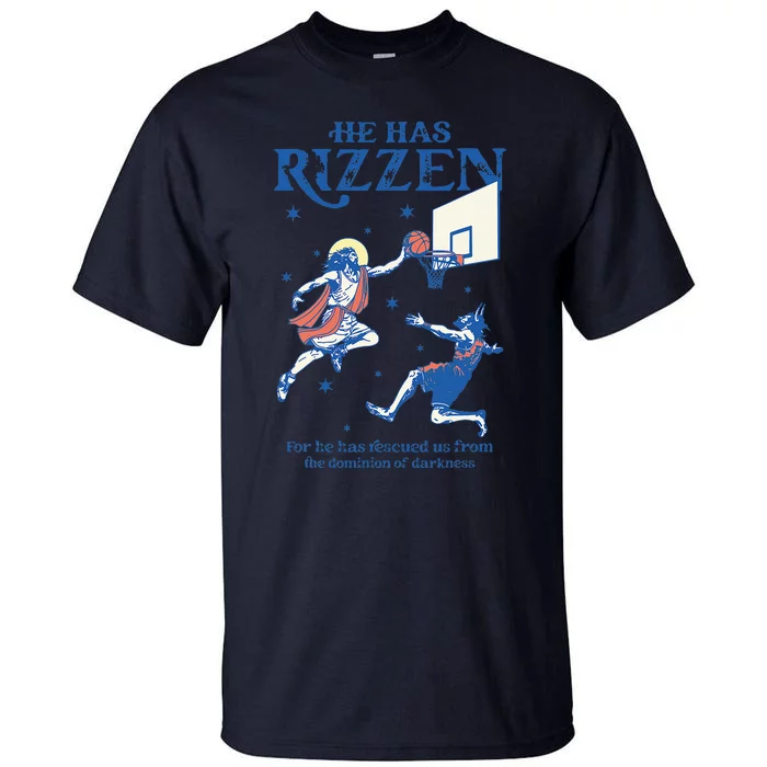 He Is Rizzin Funny Easter Day Jesus Playing Basketball Tall T-Shirt