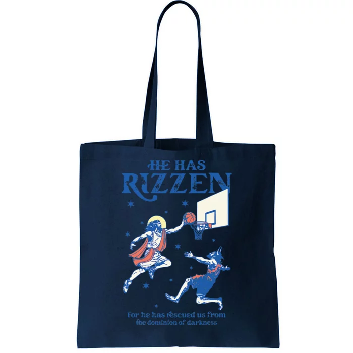 He Is Rizzin Funny Easter Day Jesus Playing Basketball Tote Bag