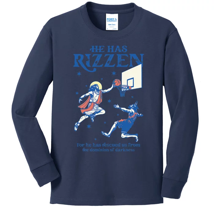 He Is Rizzin Funny Easter Day Jesus Playing Basketball Kids Long Sleeve Shirt