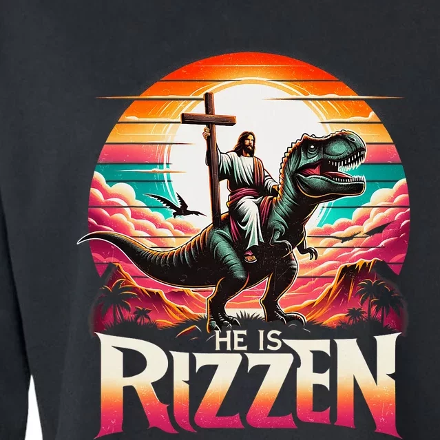 He Is Rizzen Jesus Has Rizzen Retro Christian Dinosaur Cropped Pullover Crew