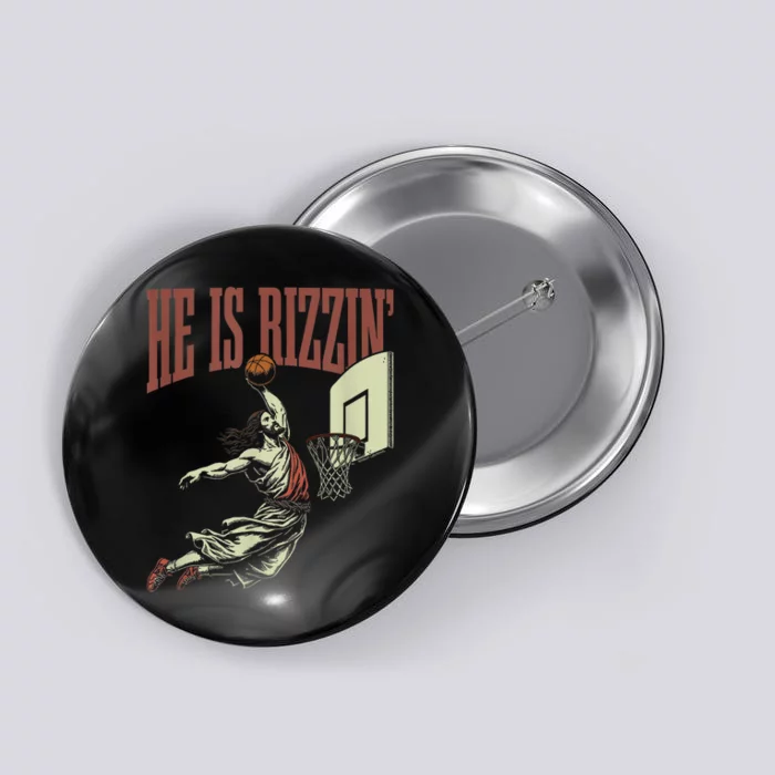 He Is Rizzin Funny Jesus Playing Basketball Meme Easter Button