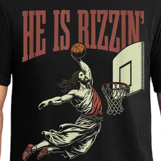 He Is Rizzin Funny Jesus Playing Basketball Meme Easter Pajama Set