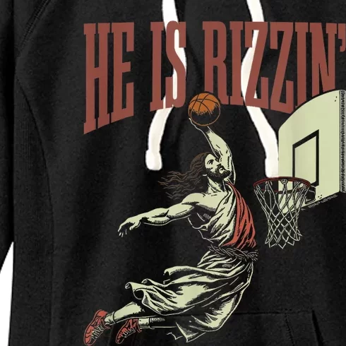 He Is Rizzin Funny Jesus Playing Basketball Meme Easter Women's Fleece Hoodie