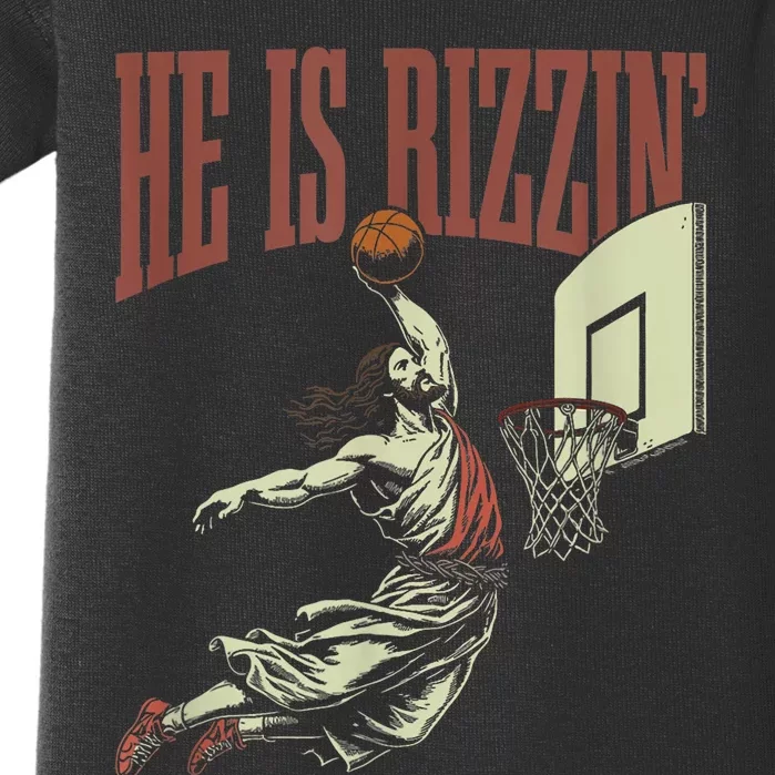 He Is Rizzin Funny Jesus Playing Basketball Meme Easter Baby Bodysuit