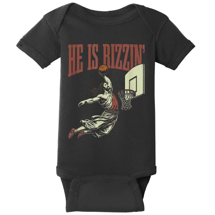 He Is Rizzin Funny Jesus Playing Basketball Meme Easter Baby Bodysuit