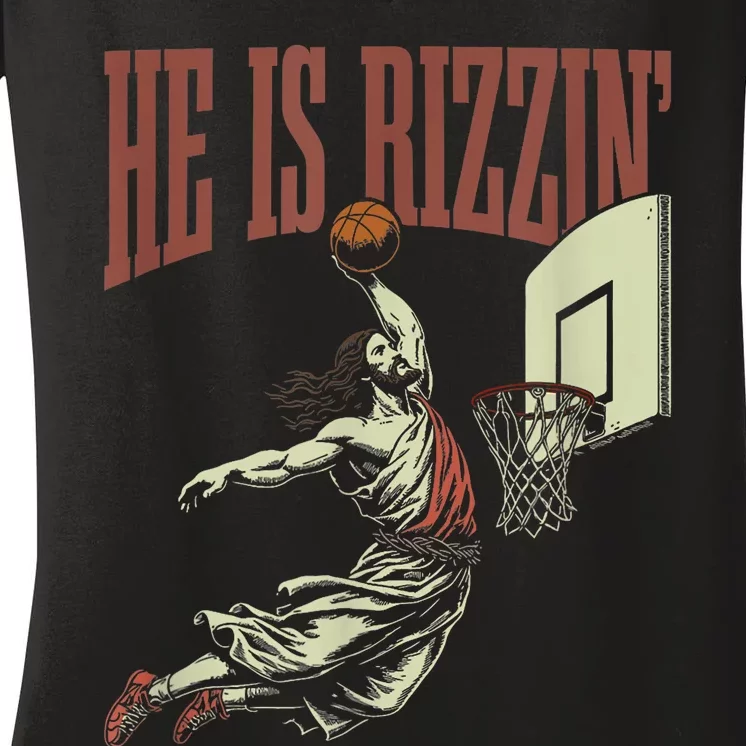 He Is Rizzin Funny Jesus Playing Basketball Meme Easter Women's V-Neck T-Shirt