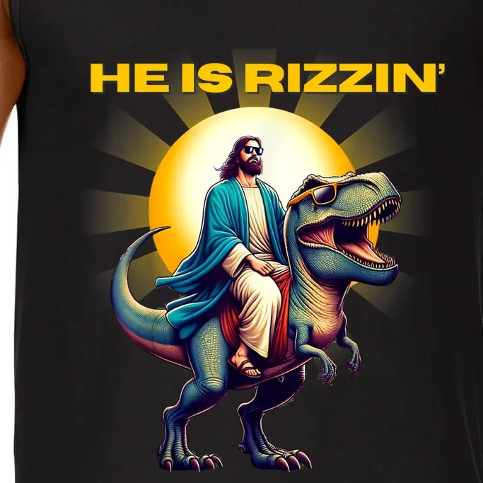 He Is Rizzen Jesus Has Rizzen Retro Christian Dinosaur Comfort Colors® Tank Top