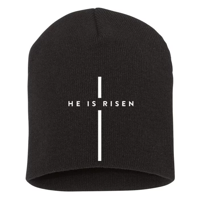 He Is Risen Cross Jesus Easter Day Christians Short Acrylic Beanie