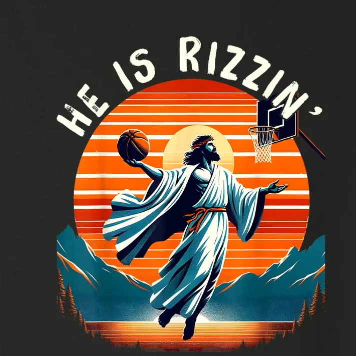 He Is Rizzin Basketball Jesus Retro Easter Christian Toddler Long Sleeve Shirt