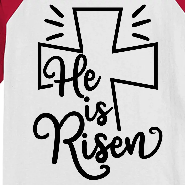 He Is Risen Jesus Cross Easter Kids Colorblock Raglan Jersey